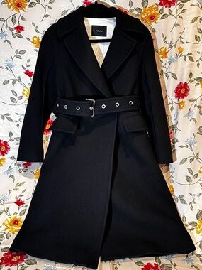 MO&CO BEAUTIFUL BELTED MERINO WOOL MIDI COAT WOMENS SIZE S